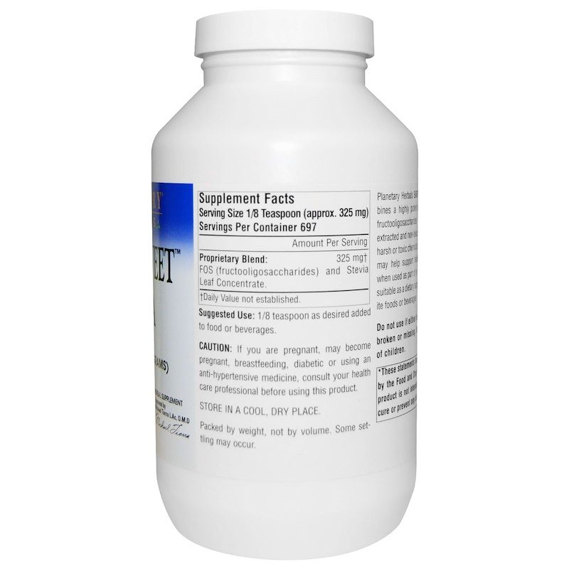 Earthsweet Stevia with FOS 8oz Supplement Facts