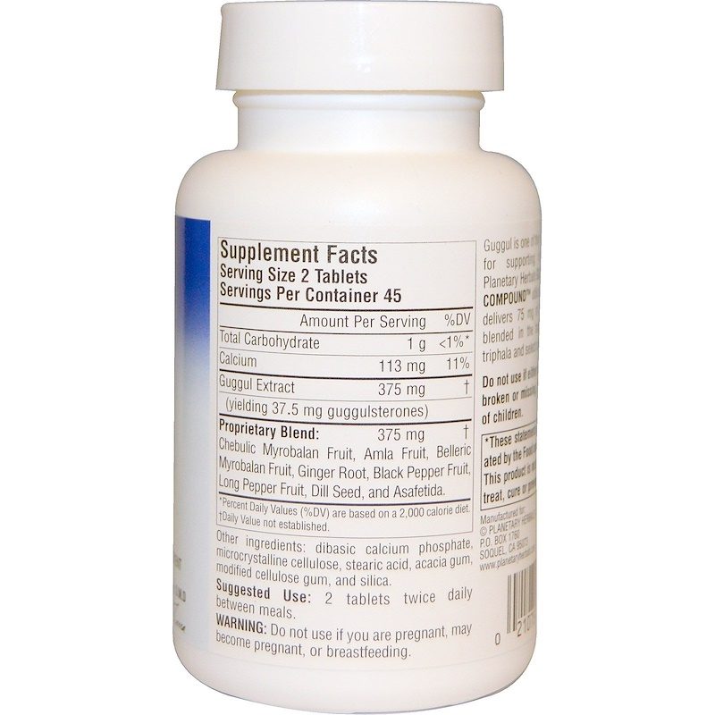 Guggul Cholesterol Compound 375mg 90 Tablets Supplement Facts