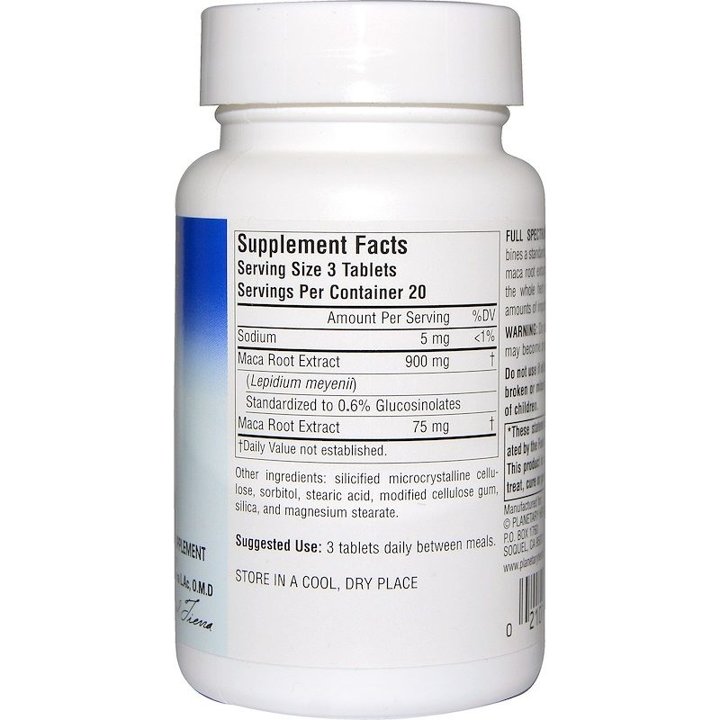 Maca Extract Full Spectrum 325mg 60 Tablets Supplement Facts
