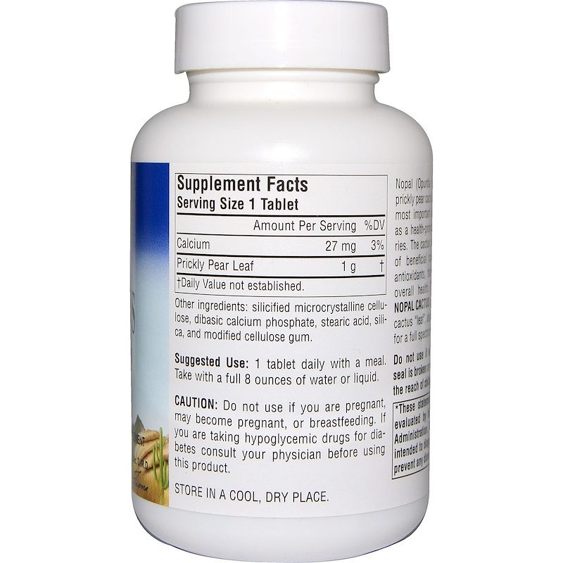 Nopal Cactus Prickly Pear Cactus Full Spectrum 1000mg 60 Tablets Supplement Facts