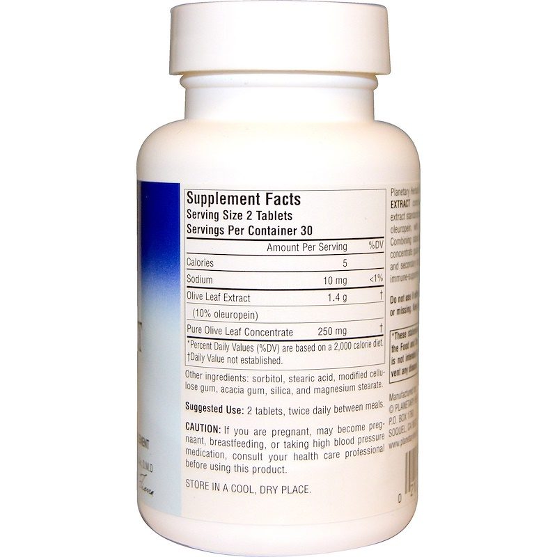 Olive Leaf Extract Full Spectrum 825mg 60 Tablets Supplement Facts