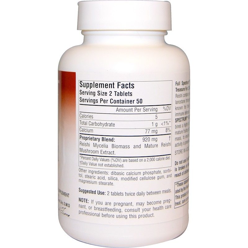 Reishi Mushroom Full Spectrum 460mg 100 Tablets Supplement Facts